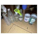 GROUP OF COKE BOTTLES, PEPSI AND 7UP GLASS
