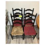 GROUP OF 4 BLACK LADDER BACK CHAIRS WITH RUSH SEAT