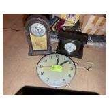 GROUP OF CLOCKS, VINTAGE SCHOOL WALL CLOCK, SHORT