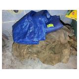 GROUP INCLUDING MISC TARPS AND BURLAP PIECES