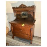 VINTAGE WOODEN BUFFET, 4 DRAWER 2 DOOR, WITH MIRRO