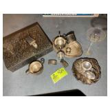 GROUP OF MISC SILVERPLATED ITEMS, TIN CUPS, BOX, D