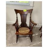 VINTAGE WOODEN ROCKER WITH RATTAN SEAT