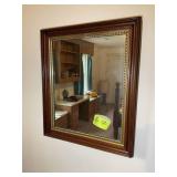 DECORATIVE WOOD FRAMED MIRROR, 23 IN X 27 IN