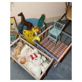 LARGE GROUP OF KIDS TOYS, DOLLS, CRIB, PLAY PIN, E