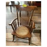 VINTAGE SPINDLE BACK RATTAN SEAT ROCKING CHAIR, 14
