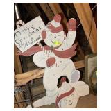 WOODEN YARD SNOWMAN DECORATION, NEEDS REPAINTING