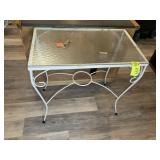 GLASS TOP METAL FRAME PATIO TABLE, 30 IN X 18 IN