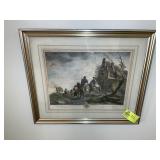 FRAMED AND MATTED PRINT, LES MARCHANDS, 26 IN X 22
