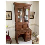 VINTAGE WOODEN SECRETARY DESK WITH GLASS FRONT HUT