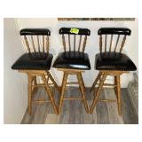 GROUP OF 3 WOODEN FRAMED UPHOLSTERED SEAT AND BACK