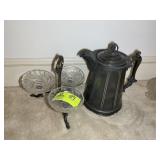 SILVER PLATED AND GLASS SERVING DISH AND INSULATED