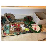 GROUP OF CHRISTMAS DECORATIONS, DOOR MAT, LIGHTS,