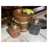 WOOD ICE BUCKET AND FLASKS