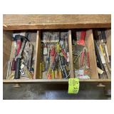 GROUP OF MISC TOOLS IN DRAWER IN WORK ROOM, SCREW