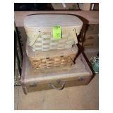 GROUP INCLUDING PICNIC BASKETS AND VINTAGE SUITCAS