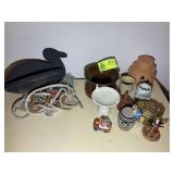 GROUP OF DECORATIVE ITEMS ON TOP OF DESK, PUMPKIN,