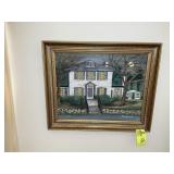 FRAMED PAINT ON BOARD OF HOUSE, 24 IN X 20 IN