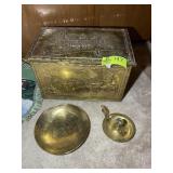 GROUP OF BRASS COLORED ITEMS, BOX 18 IN X 12 IN X