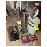 GROUP OF OFFICE SUPPLIES, DESK LAMP, TRASH CAN, FI