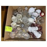GROUP OF MISC ASSORTED GLASSWARE, MUGS, ETC