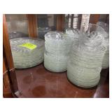 GROUP OF PRESSED GLASS PLATES, SAUCERS, SMALL BOWL