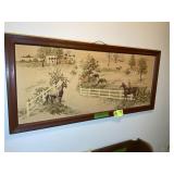 FRAMED 3-D FABRIC HORSE THEMED, 50 IN X 23 IN