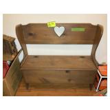 WOODEN BENCH WITH STORAGE, 38.5 IN X 13 IN X 36 IN