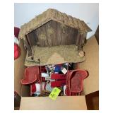 BOX WITH ASSORTED CHRISTMAS, SANTA FIGURINES, WICK