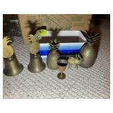 BRASS COLORED ITEMS, BELLS, PINEAPPLES, ETC