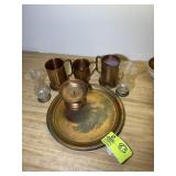 GROUP OF COPPER COLORED MUGS AND TRAY