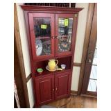 4 DOOR RED CORNER CABINET, 32 IN X 15 IN X 74 IN,