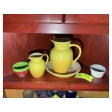TWO LE CREUSET PITCHERS AND BASIN, APPROX 9 IN TAL