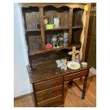 WOODEN 4 DRAWER DESK WITH HUTCH, 42 IN X 21 IN X 7