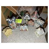 BOX WITH MISC LIGHTED CHRISTMAS VILLAGE BUILDINGS,