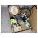 BOX WITH MISC DECORATIVE ITEMS, MUSIC BOX, SMALL T