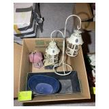 GROUP OF DECORATIVE CANDLE HOLDERS, BIRD HOUSES, T