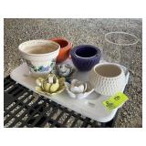 TOTE WITH MISC POTS AND DECORATIVE TEALIGHT HOLDER
