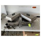 PAIR OF CHAFING PANS WITH STANDS AND LIDS