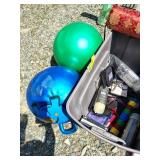 LARGE GROUP OF YOGA EQUIPMENT, MAT, BALLS. VIDEOS,