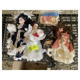 BOX WITH MISC DOLLS AND DECORATIVE MASK