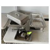 PAIR OF CHAFING PANS WITH STANDS AND LIDS