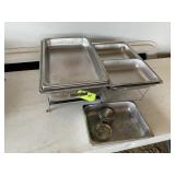 PAIR OF CHAFING PANS WITH STANDS AND LIDS