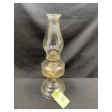 VINTAGE CLEAR GLASS OIL LAMP, PATTERNED PEDESTAL B