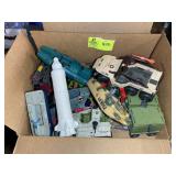 BOX OF GI JOE TOYS, BOATS, JEEP, FLYING MACHINES,