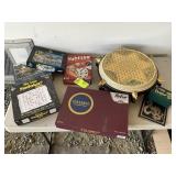 BOX OF GAMES, CHINESE CHECKERS, SCRABBLE, PUZZLES