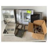 BOX OF PICTURE FRAMES AND FOLDING STANDS