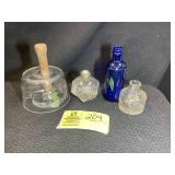GROUP INCLUDING GLASS BUTTER MOLD, SMALL INK BOTTL