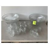 TWO GLASS PUNCH BOWLS AND CUPS