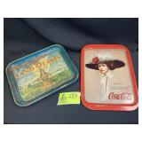 PAIR OF METAL ADVERTISING TRAYS, COCA-COLA AND LAN